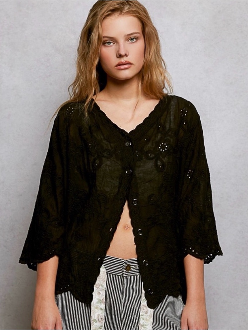 NWT POL Floral Eyelet Shirt